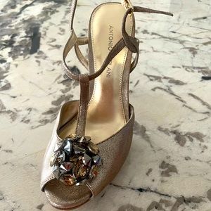 Gold embellished beaded platform shoes